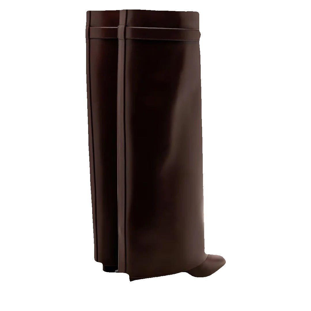 GIVENCHY SHARK PINCH LEATHER KNEE-HIGH BOOTS DARK BROWN
