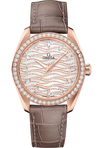 omega-seamaster-aqua-terra-150m-co-axial-master-chronometer-ladies-watch-38-mm-sedna-gold-case-diamond-set-bezel-radiant-diamond-dial-taupe-brown-leather-strap-220-58-38-20-99-006
