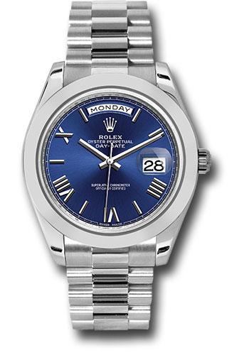 rolex-950-platinum-day-date-40-watch-smooth-bezel-blue-bevelled-roman-dial-president-bracelet-228206-blrp