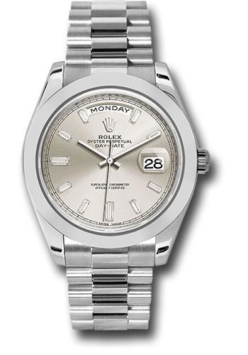 rolex-950-platinum-day-date-40-watch-smooth-bezel-silver-baguette-diamond-dial-president-bracelet-228206-sbdp