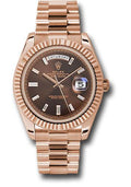 rolex-everose-gold-day-date-40-watch-fluted-bezel-chocolate-baguette-diamond-dial-president-bracelet-228235-chbdp