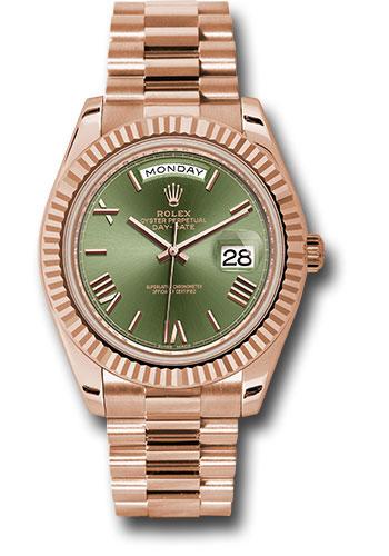 rolex-everose-gold-day-date-40-watch-fluted-bezel-olive-green-bevelled-roman-dial-president-bracelet-228235-ogrp