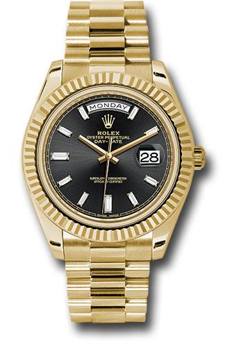 rolex-yellow-gold-day-date-40-watch-fluted-bezel-black-baguette-diamond-dial-president-bracelet-228238-bkbdp