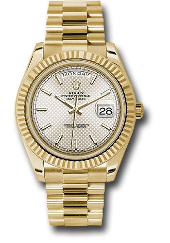 rolex-yellow-gold-day-date-40-watch-fluted-bezel-silver-diagonal-motif-index-dial-president-bracelet-228238-sdmip