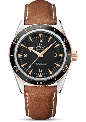 omega-seamaster-300-omega-master-co-axial-watch-41-mm-steel-case-sedna-gold-unidirectional-bezel-black-dial-brown-leather-strap-233-22-41-21-01-002
