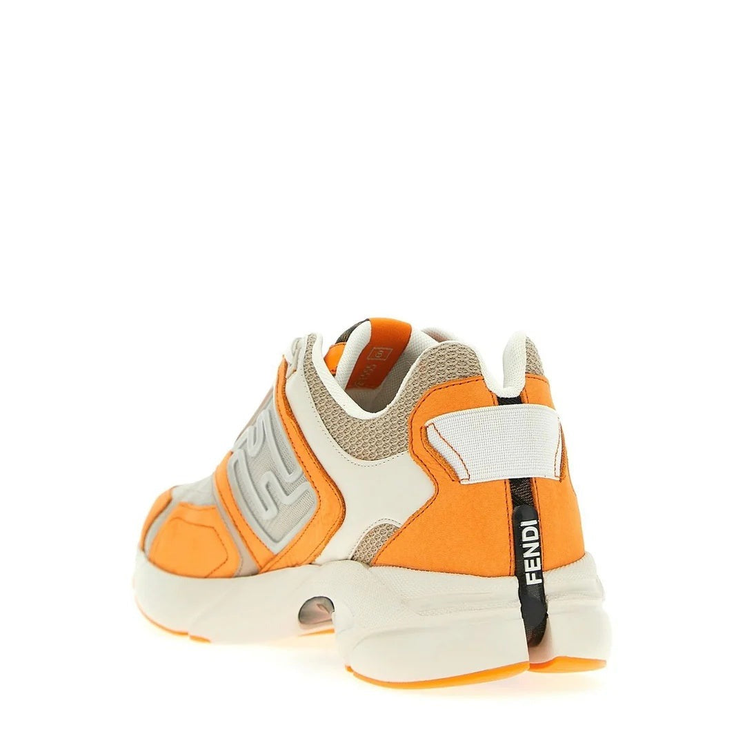 FENDI LAMBSKIN FF EMBOSSED RISE LOW TOP SNEAKER ORANGE