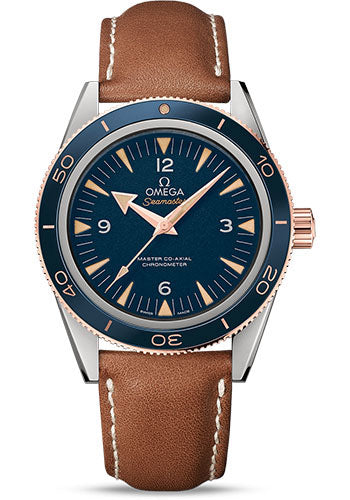 omega-seamaster-300-omega-master-co-axial-watch-41-mm-titanium-case-sedna-gold-bezel-blue-dial-brown-leather-strap-233-62-41-21-03-001