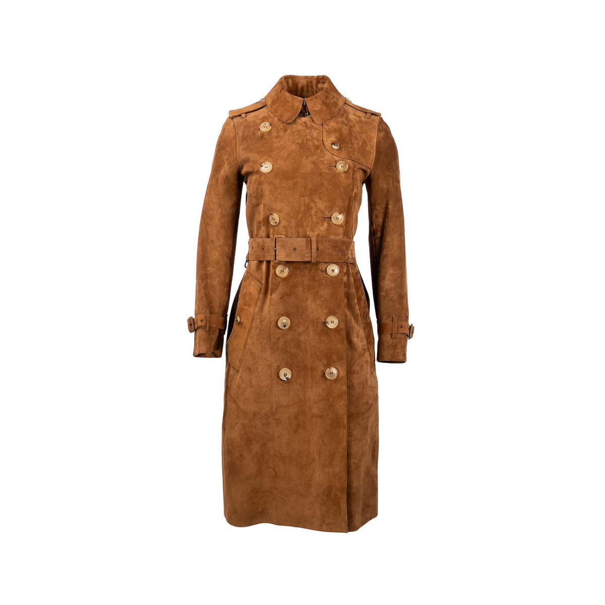 burberry-size-34-double-breasted-coat-suede-calfskin-brown