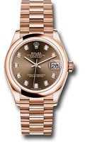 rolex-everose-gold-datejust-31-watch-domed-bezel-chocolate-diamond-dial-president-bracelet-278245-chodp