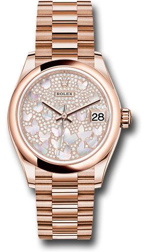 rolex-everose-gold-datejust-31-watch-domed-bezel-diamond-paved-butterfly-dial-president-bracelet-278245-pmopbp