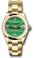 rolex-yellow-gold-datejust-31-watch-domed-bezel-malachite-diamond-six-and-nine-dial-oyster-bracelet-278248-madr69o