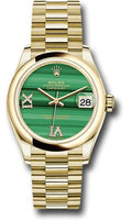 rolex-yellow-gold-datejust-31-watch-domed-bezel-malachite-diamond-six-and-nine-dial-president-bracelet-278248-madr69p