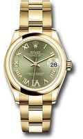 rolex-yellow-gold-datejust-31-watch-domed-bezel-olive-green-diamond-six-dial-oyster-bracelet-278248-ogdr6o