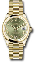 rolex-yellow-gold-datejust-31-watch-domed-bezel-olive-green-diamond-six-dial-president-bracelet-278248-ogdr6p