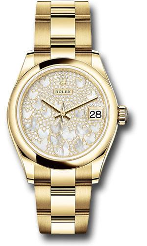 rolex-yellow-gold-datejust-31-watch-domed-bezel-paved-mother-of-pearl-butterfly-dial-oyster-bracelet-278248-pmopbo