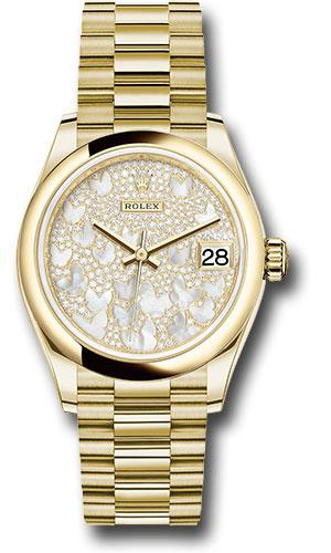rolex-yellow-gold-datejust-31-watch-domed-bezel-paved-mother-of-pearl-butterfly-dial-president-bracelet-278248-pmopbp