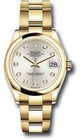 rolex-yellow-gold-datejust-31-watch-domed-bezel-silver-diamond-dial-oyster-bracelet-278248-sdo