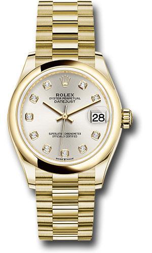 rolex-yellow-gold-datejust-31-watch-domed-bezel-silver-diamond-dial-president-bracelet-278248-sdp