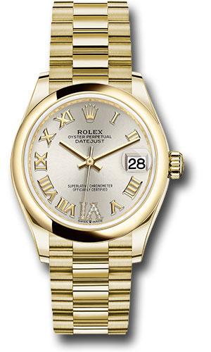 rolex-yellow-gold-datejust-31-watch-domed-bezel-silver-diamond-six-dial-president-bracelet-278248-sdr6p