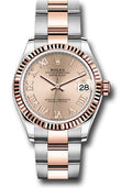 rolex-steel-and-everose-gold-datejust-31-watch-fluted-bezel-dark-rhodium-index-dial-oyster-bracelet-278271-roro