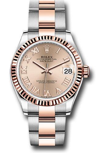 rolex-steel-and-everose-gold-datejust-31-watch-fluted-bezel-dark-rhodium-index-dial-oyster-bracelet-278271-roro