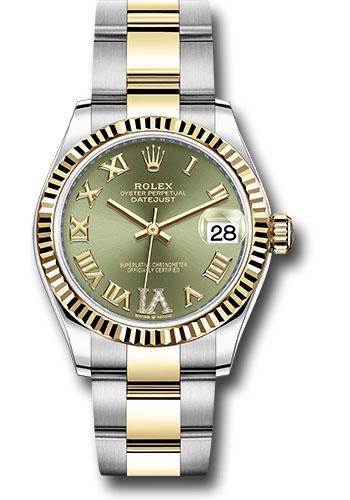 rolex-steel-and-yellow-gold-datejust-31-watch-fluted-bezel-olive-green-diamond-roman-six-dial-oyster-bracelet-278273-ogdr6o