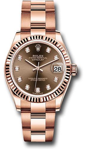 rolex-everose-gold-datejust-31-watch-fluted-bezel-chocolate-diamond-dial-oyster-bracelet-278275-chodo