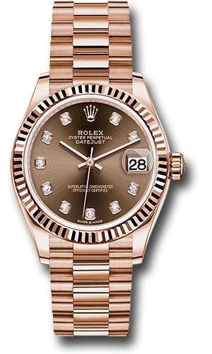 rolex-everose-gold-datejust-31-watch-fluted-bezel-chocolate-diamond-dial-president-bracelet-278275-chodp
