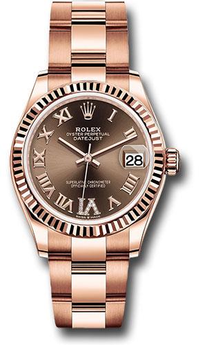 rolex-everose-gold-datejust-31-watch-fluted-bezel-chocolate-diamond-six-dial-oyster-bracelet-278275-chodr6o