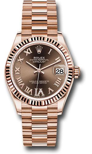 rolex-everose-gold-datejust-31-watch-fluted-bezel-chocolate-diamond-six-dial-president-bracelet-278275-chodr6p