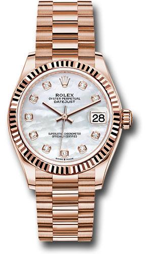 rolex-everose-gold-datejust-31-watch-fluted-bezel-silver-diamond-dial-president-bracelet-278275-mdp