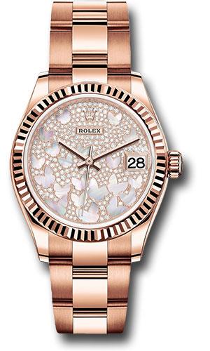 rolex-everose-gold-datejust-31-watch-fluted-bezel-diamond-paved-butterfly-dial-oyster-bracelet-278275-pmopbo