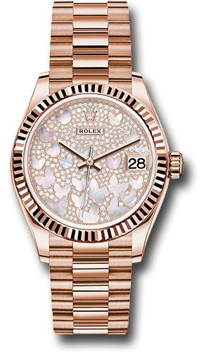 rolex-everose-gold-datejust-31-watch-fluted-bezel-diamond-paved-butterfly-dial-president-bracelet-278275-pmopbp