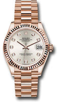 rolex-everose-gold-datejust-31-watch-fluted-bezel-silver-diamond-dial-president-bracelet-278275-sdp