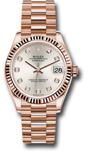 rolex-everose-gold-datejust-31-watch-fluted-bezel-silver-diamond-dial-president-bracelet-278275-sdp