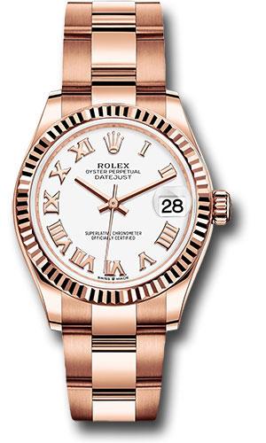 rolex-everose-gold-datejust-31-watch-fluted-bezel-white-roman-dial-oyster-bracelet-278275-wro
