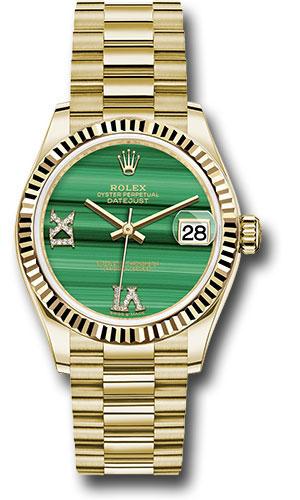 rolex-yellow-gold-datejust-31-watch-fluted-bezel-malachite-diamond-six-and-nine-dial-president-bracelet-278278-madr69p