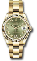 rolex-yellow-gold-datejust-31-watch-fluted-bezel-olive-green-diamond-six-dial-oyster-bracelet-278278-ogdr6o