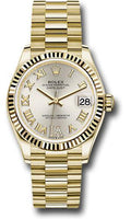 rolex-yellow-gold-datejust-31-watch-fluted-bezel-silver-diamond-six-dial-president-bracelet-278278-sdr6p