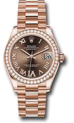 rolex-everose-gold-datejust-31-watch-diamond-bezel-chocolate-diamond-six-dial-president-bracelet-278285rbr-chodr6p