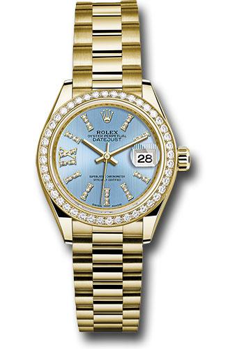 rolex-yellow-gold-lady-datejust-28-watch-44-diamond-bezel-cornflower-blue-stripe-diamond-index-dial-president-bracelet-279138rbr-cbls36dix8dp