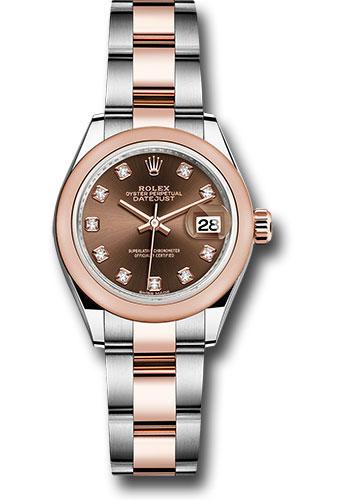rolex-steel-and-everose-gold-rolesor-lady-datejust-28-watch-domed-bezel-chocolate-diamond-dial-oyster-bracelet-279161-chodo