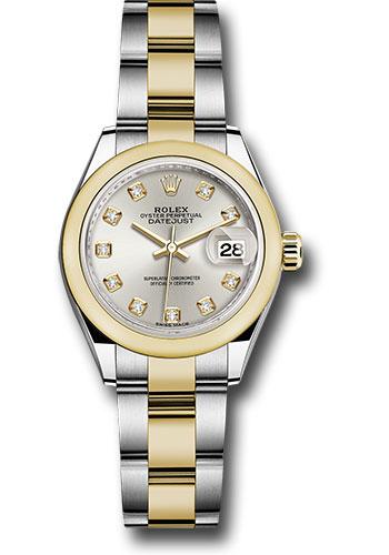 rolex-steel-and-yellow-gold-rolesor-lady-datejust-28-watch-domed-bezel-silver-diamond-dial-oyster-bracelet-279163-sdo