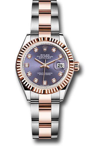 rolex-steel-and-everose-gold-rolesor-lady-datejust-28-watch-fluted-bezel-aubergine-diamond-dial-oyster-bracelet-279171-audo