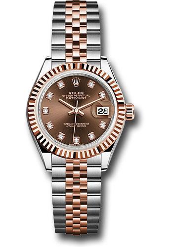 rolex-steel-and-everose-gold-rolesor-lady-datejust-28-watch-fluted-bezel-chocolate-diamond-dial-jubilee-bracelet-279171-chodj