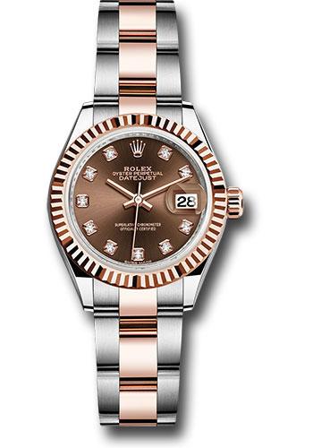 rolex-steel-and-everose-gold-rolesor-lady-datejust-28-watch-fluted-bezel-chocolate-diamond-dial-oyster-bracelet-279171-chodo