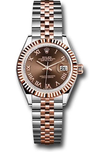 rolex-steel-and-everose-gold-rolesor-lady-datejust-28-watch-fluted-bezel-chocolate-roman-dial-jubilee-bracelet-279171-chorj