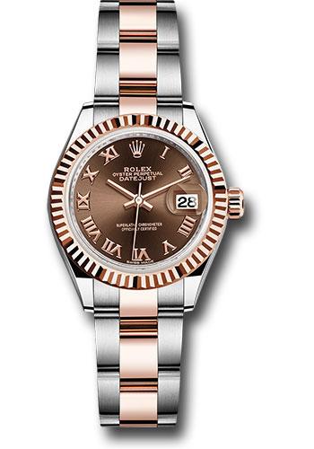 rolex-steel-and-everose-gold-rolesor-lady-datejust-28-watch-fluted-bezel-chocolate-roman-dial-oyster-bracelet-279171-choro