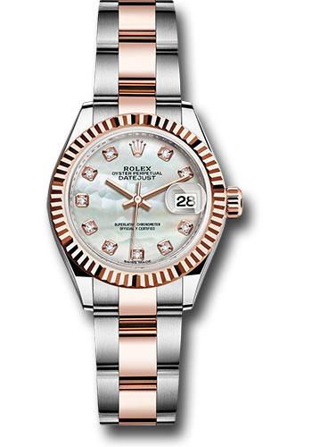 rolex-steel-and-everose-gold-rolesor-lady-datejust-28-watch-fluted-bezel-white-mother-of-pearl-diamond-dial-oyster-bracelet-279171-mdo