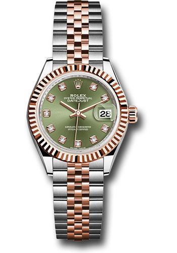 rolex-steel-and-everose-gold-rolesor-lady-datejust-28-watch-fluted-bezel-olive-green-diamond-dial-jubilee-bracelet-279171-ogdj